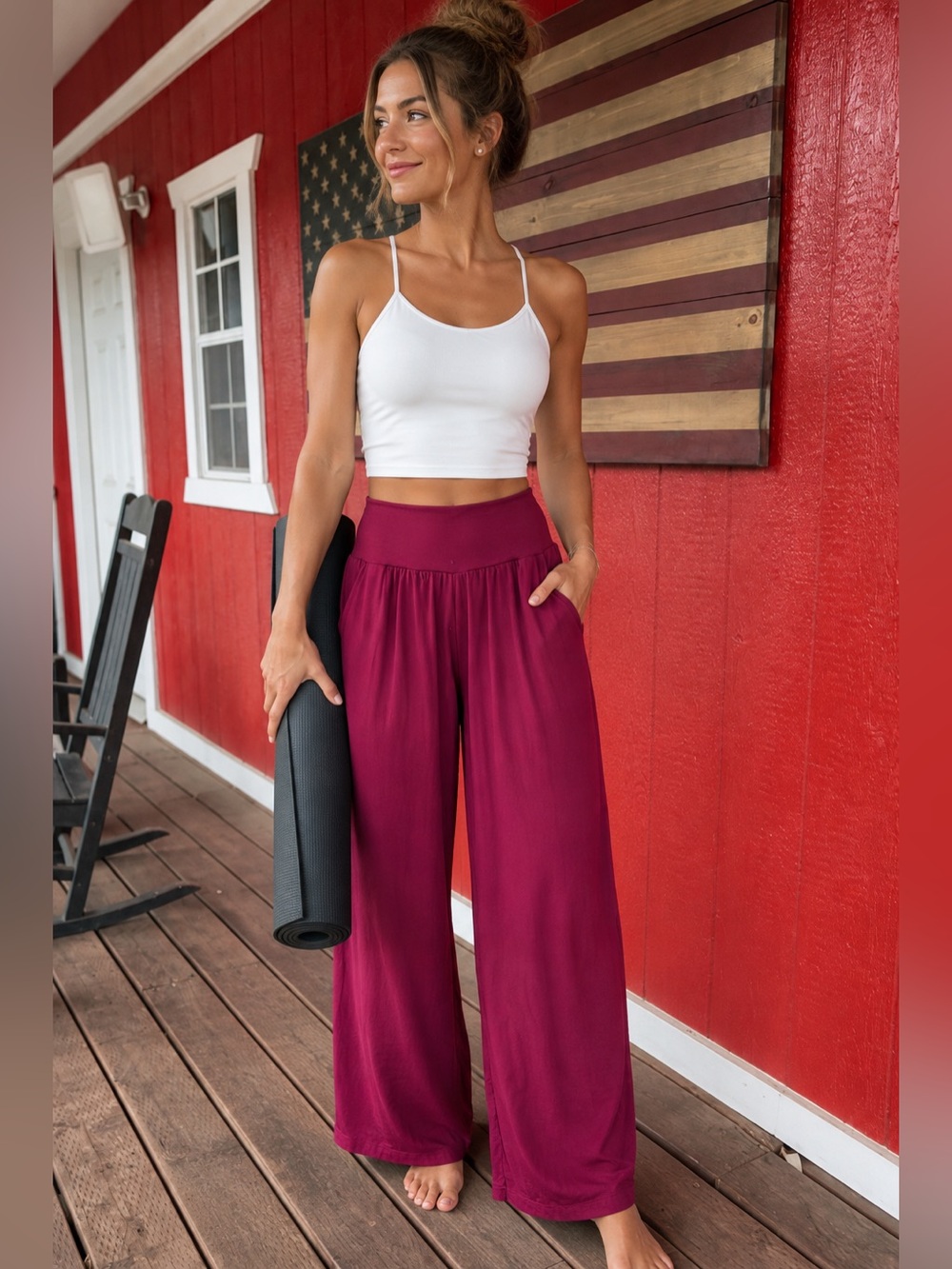 High-Waist Wide Leg Pants in Berry Plum